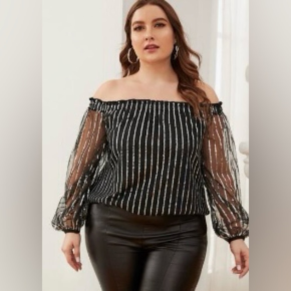 Gorgeous Blingy Off-Shoulder Plus Top